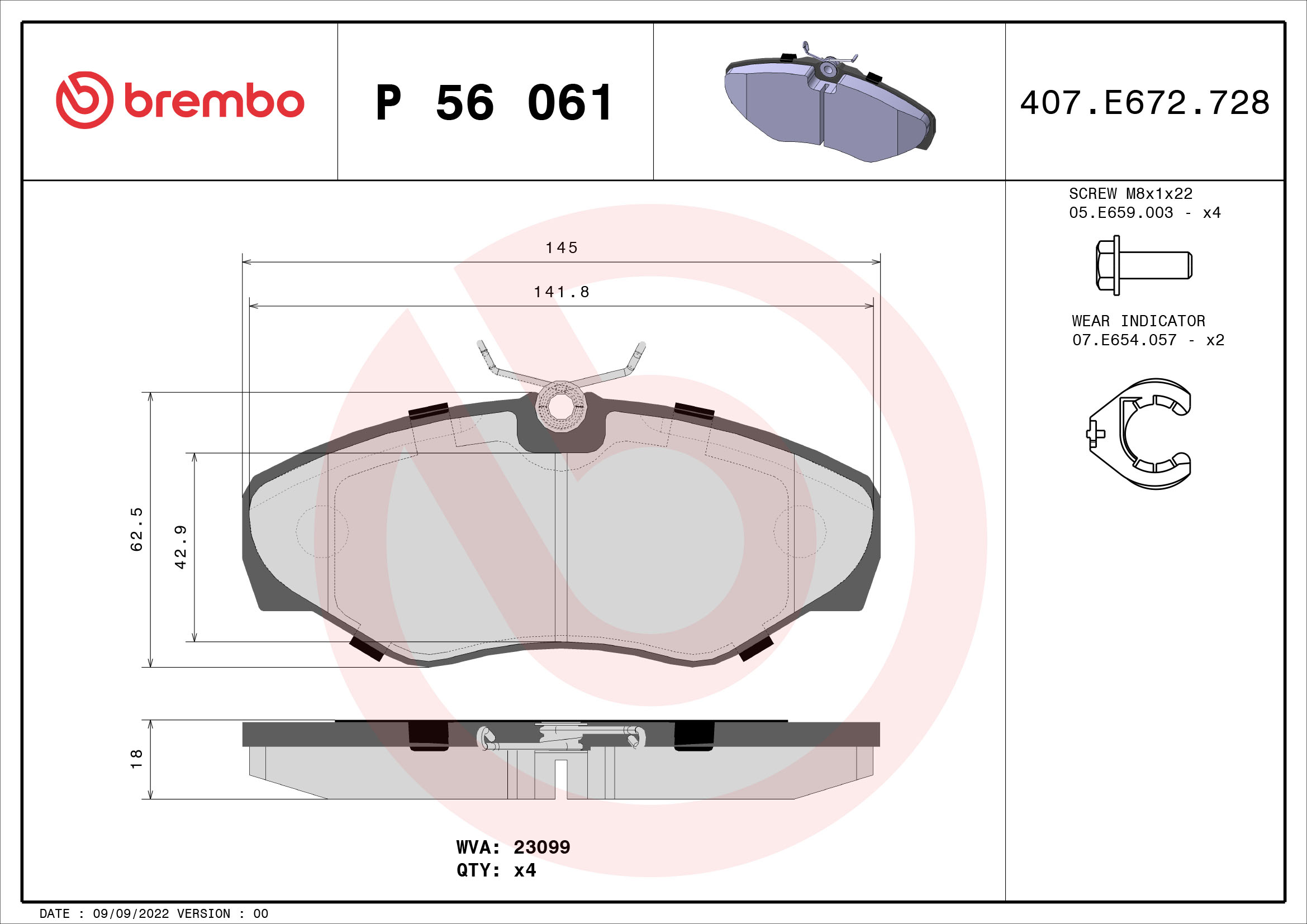 A.B.S. P 56 061 BREMBO Bremsbelagsatz, Scheibenbremse